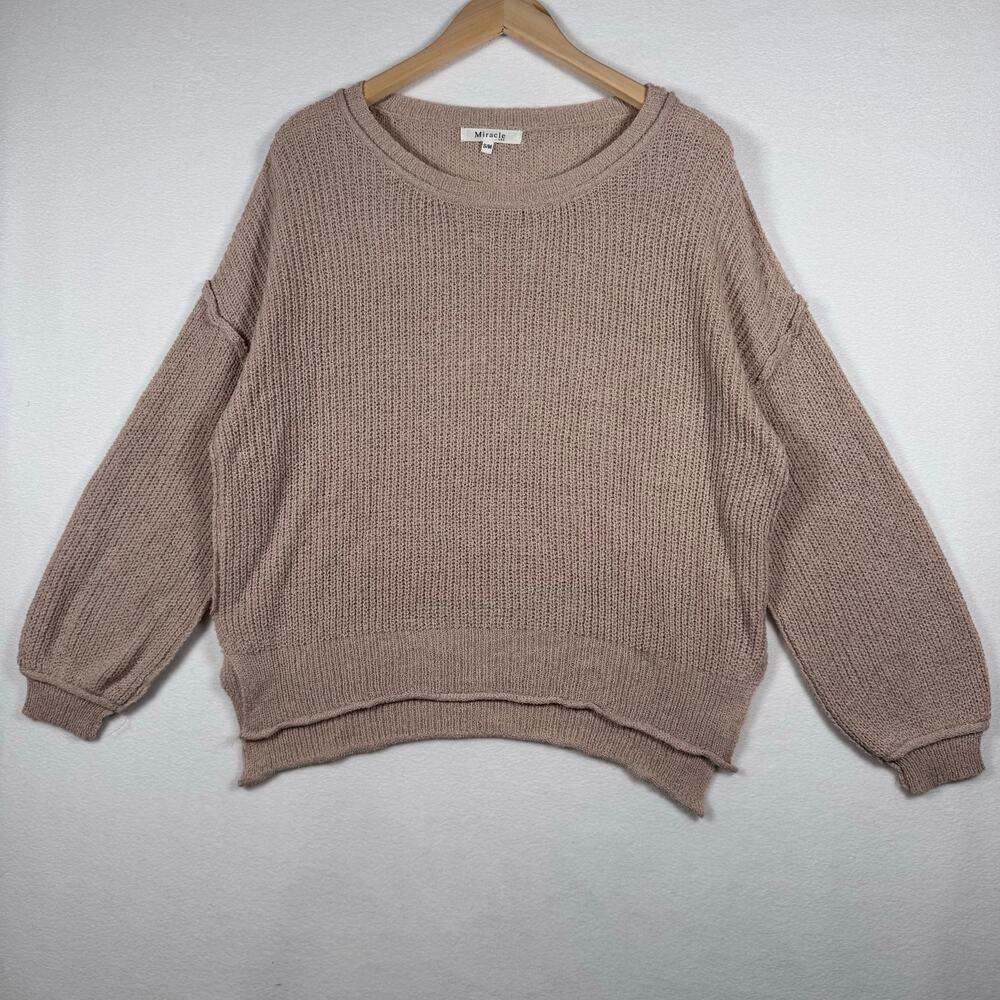 Miracle USA Waffle Knit Oversized Sweater Womens Pullover Slouchy Size S/M Tan